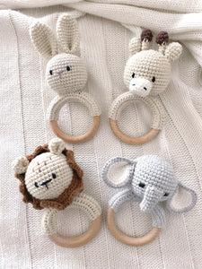 Crochet Baby Animal + Rattle Set